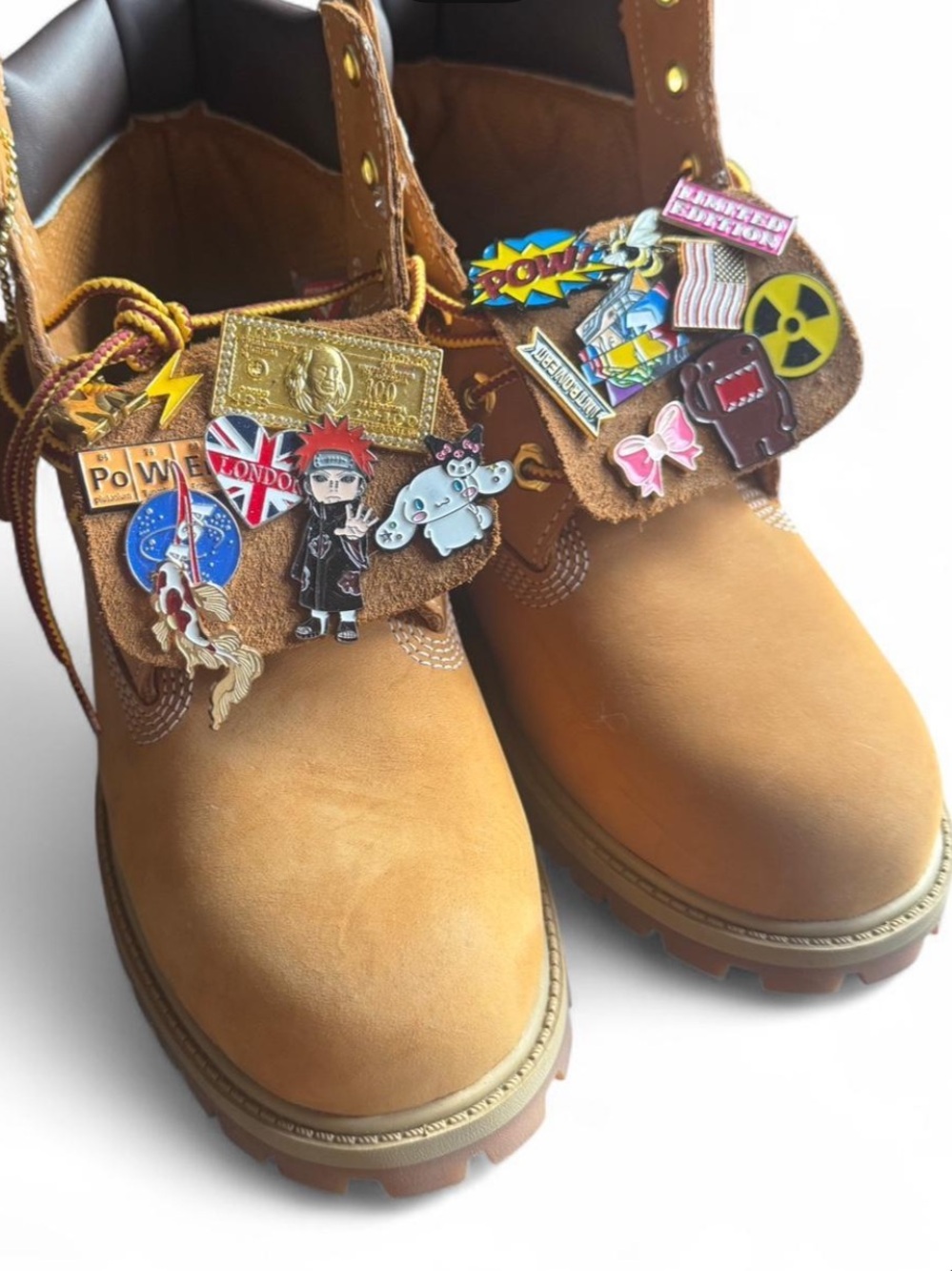 Timberland Kids Wheat Brown Boots with Colorful Pins
